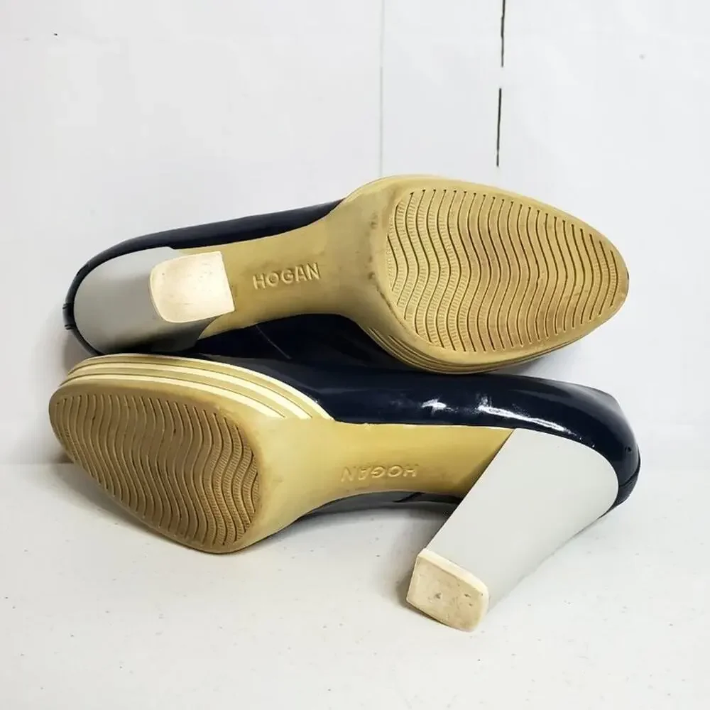 Vintage Hogan Patent Leather Sneaker Platform Heels 38.5